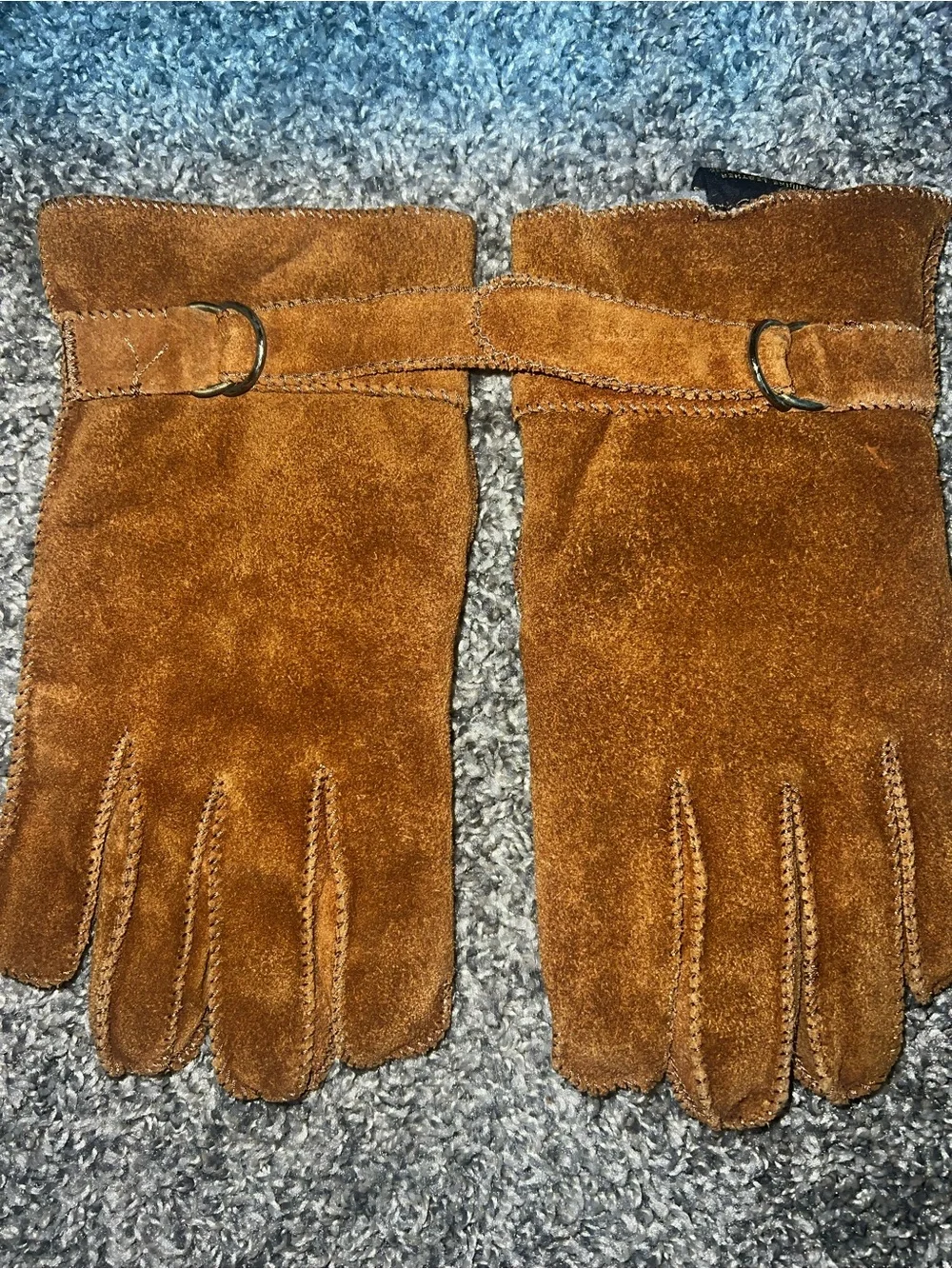 Avon Women's Brown Suede Gloves with Strap Detail